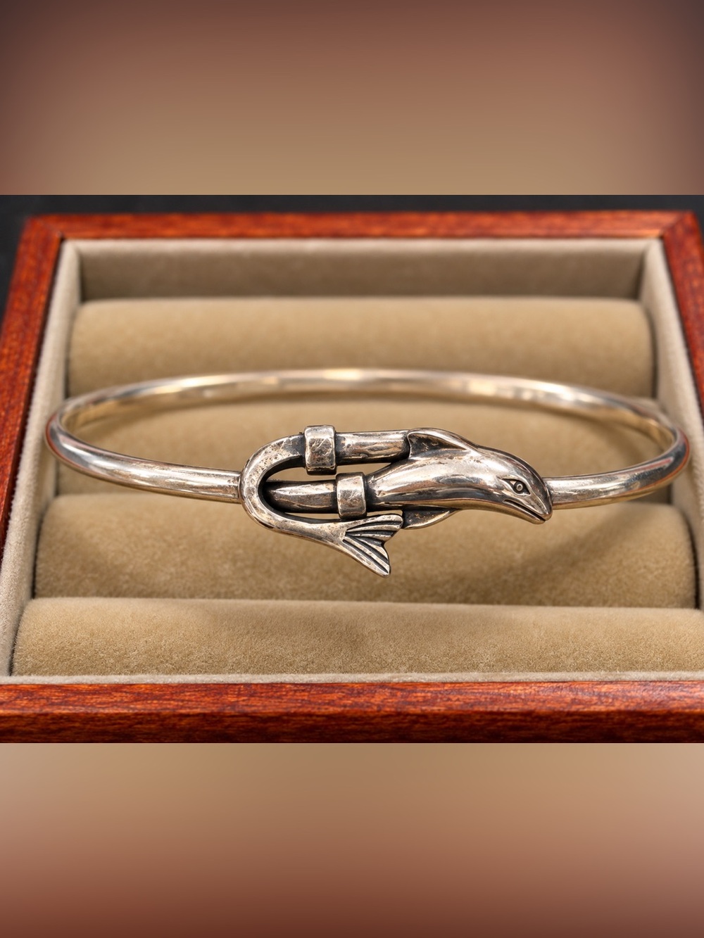 Vintage 925 Sterling Silver Dolphin Wrap Bangle Bracelet